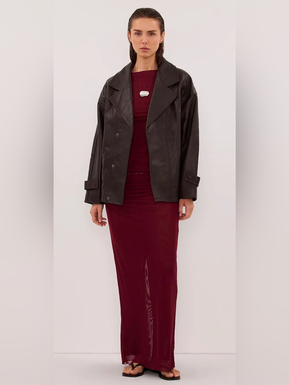 Dissh Burgundy Mesh Semi Sheer Ruched Maxi Skirt — NWT